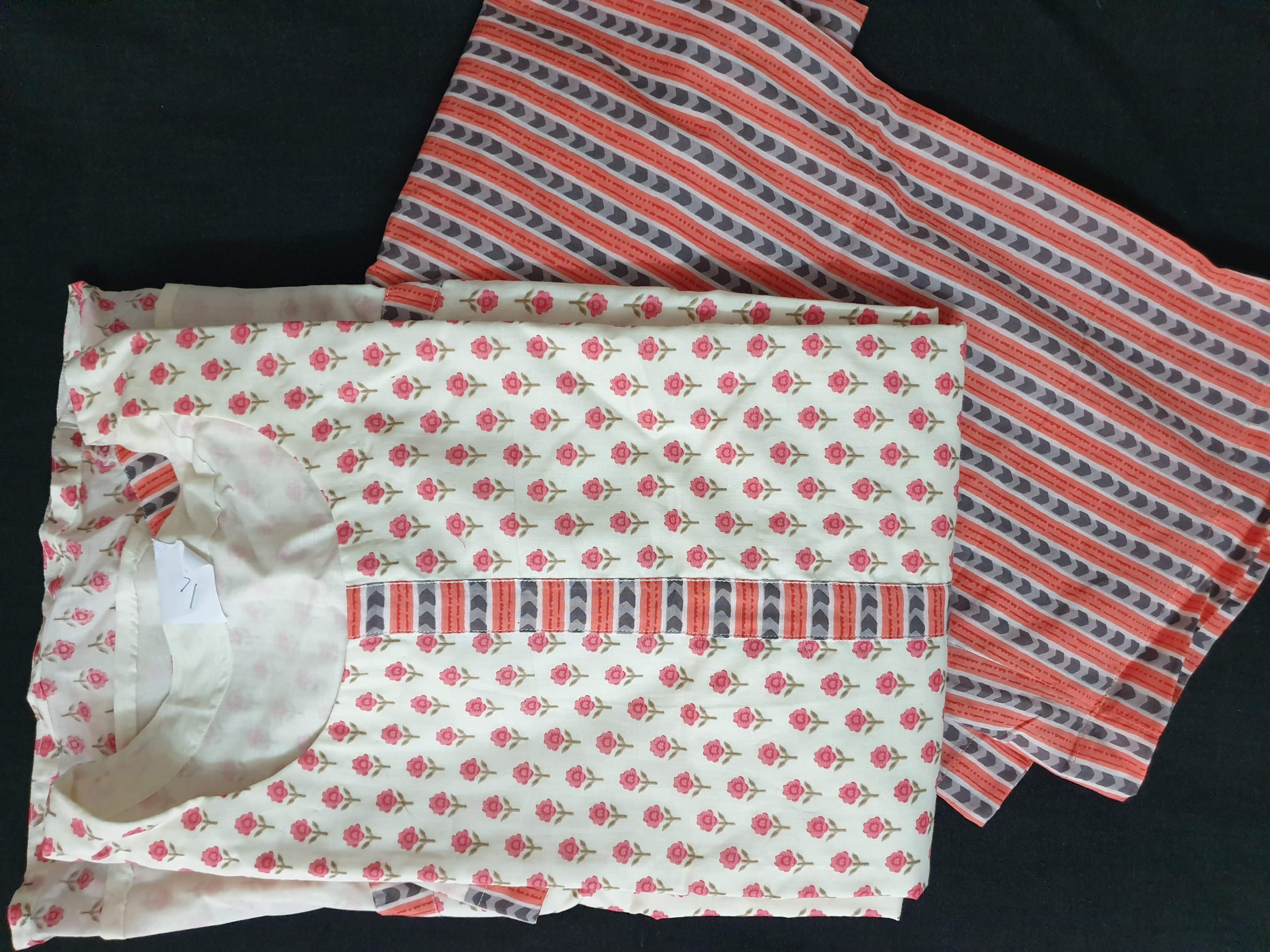 Small Flower Print Cotton Kurti Pant Set with Up and Down Pattern